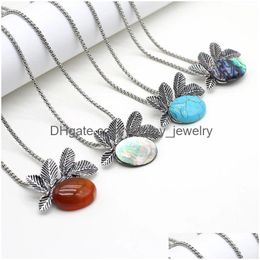 Natural Stone Pendant Necklace Abalone Shell Red Agate Alloy Link Chains Healing Crystals For Women Jewellery Drop Delivery Dh6Aw