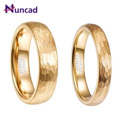 NUNCAD 6mm 4mm 18k Gold Plated Hammered Tungsten Carbide Ring Domed Comfort Fit Engagement Size 512 T070R T071R 240112