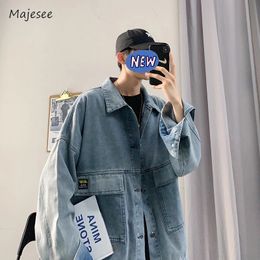 S-3XL Denim Jackets Men Autumn Baggy Big Pockets Korean Style Streetwear Vitality Handsome Blocking Outwear Chic Cosy Lapel Ins 240113