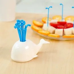 Forks 1Set Cute Whale Fruit Fork Creative Cake Dessert Snack Salad Sticks Cocktail Toothpick Table Decoration Home Party Acceoosries