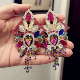 Baroque Styley Shiny Rhinestone Gems Dangle Earrings For Women Fashion Jewelry Party Show Statement Earrings Accessories 240113