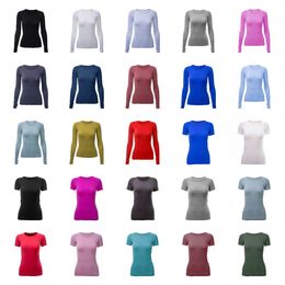 LU LU Women Yoga x Long Sweatshirt Short Sleeve Crop Top Seamless T Shirt Workout Sports Female Gym Clothing Loose Jogging Sportswear Yoga Outfit