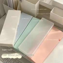 Plastic Pencilcase Solid Colour Transparent Pen Pouch Large Capacity Waterproof Pencilbag Desktop Storage Box School Supply