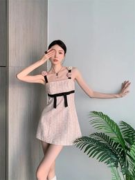 Elegant Vintage 3D Flowers Tweed Sling Women Korean Sweet Sleeveless Sexy Summer Dress Vestidos 240112