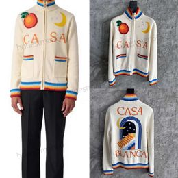 24SS Casablanca Zipper Sweater Coat New Man and Women Designer Fashion Stand Up Collar Wool Jacket Cardigan Loose Jackets Casablanc Poket Coats