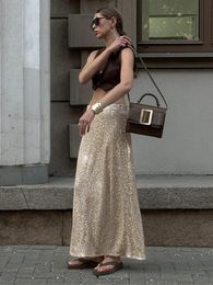 Tossy Sequin Female Sexy Maxi Skirt Summer Fashion Glitter High Waist Loose Elegant Club Long Skirt Sparkle Women Long Skirt 240113