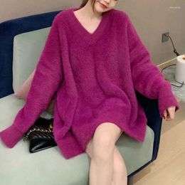 Women's Sweaters Women Fall/Winter 2024 Sweater Knitted Pullover Coat Loose Slim Slouch Plus-size Mink Down Pure Colour All-match