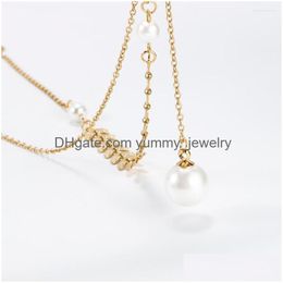 Pendant Necklaces Luxury Stainless Steel Crystal Pearl Gothic Necklace For Women Wheat Ear Gifts The Year Fashion Jewelry Drop Delive Dhgj4