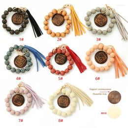 Keychains Leopard Print Wood Beads Key Chain Leather Bracelet Keychain Ins Cute Bead Keyring Pendant Creative Ring Gift