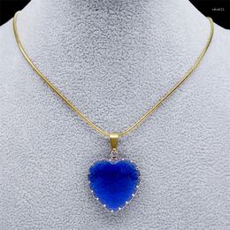 Pendant Necklaces Aesthetic Blue Peach Heart Necklace Stainless Steel Gold Color Clavicle Chain Y2k Accessories Jewelry NP38S01