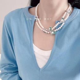 Chains 20'' 2 Strands White Pearl CZ Connector Necklace