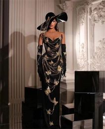 아랍어 블랙 골드 나비 댄스 파티 드레스 2024 고급스러운 레이스 구슬 비즈