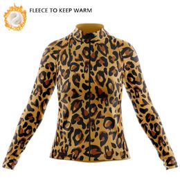 Woman's Winter Cycling Jersey 2024 Outdoor Road Bike Riding Warm Tops Leopard Print Fashion Long Sleeve Sportwear 240112