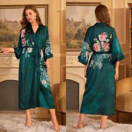 Women's Sleepwear Japan Silk Bathrobe Women Satin Kimono Robes For Floral Bridesmaids Long Robe Bride Dressing Gown