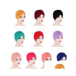 Beanie/Skull Caps Muslim Women Indian Turban Hat Ruffles Hijabs Cap Beanie Headwear Head Wrap Lady Scarf Caps Accessories Drop Deliver Dhosf