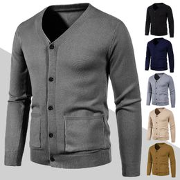 Men's solid color V-neck ultra-thin cardigan knit sweater single hair fashionable casual warm street jacket M-5XL 240113