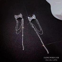 Dangle Earrings Micro Inlaid Zircon Bowknot Chain Tassel Silver Needle Fairy High Quality Ins Style Light Luxury Female