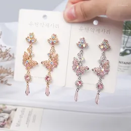Dangle Earrings MWSONYA 2024 Fashion Korean Rhinestone Butterfly Long Crystal Drop For Women Students Holiday Party Pendientes Jewelry