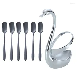Dinnerware Sets Stainless Steel Set Spoons Swan Base Holder For Coffee Teaspoon Dessert Stirring Stir Ice Cream Cake
