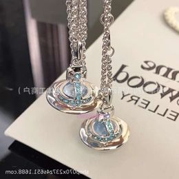 choker vivianeism westwoodism necklace New Large Medium ORB Glacier Blue UFO Planet Necklace Women's Light Luxury 3D Saturn Sweater Chain