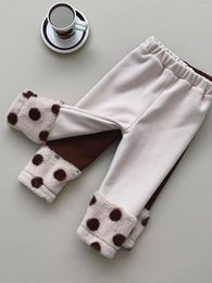 Trousers Winter Baby Girl Fleece Leggings Cotton Infant Warm Clothes Plus Velvet Thick Casual Pants Children Dot Splice