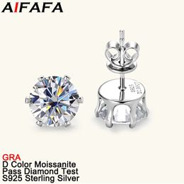 AIFAFA 6 Carat Stud Earrings for Women S925 Sterling Silver Gemstone Ear Jewellery Pass Diamond Test with Certificate 240112