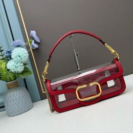 New Women Summer Transparent Loco Shoulder Bag Real Leather Women's Luxury Designer Chain Totes Bag Fashion Clear Patchwork Purses And H 2354