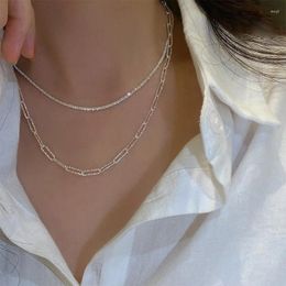 Pendant Necklaces LETAPI 2024 Fashion Double Layers Sparkling Necklace For Women Silver Color Clavicle Chain Choker Female Jewelry Gifts