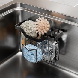 Kitchen Storage Stainless Steel Sink Drain Rack Sponge Holder For Dish Washing Cloth Pot Brush Shelf Basket Organiser