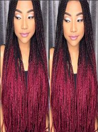 Long Handmade Box Braids wig micro braid lace front wig Ombre red Synthetic Braiding hair wig For Africa Black Women8421777