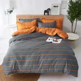 Bedclothes Super Warm Soft Duvet Cover Bed Set Simple Thin Stripes Orange Gray Bedding Quilt Cover Set 3pcs 4pcs King Queen Full 240113