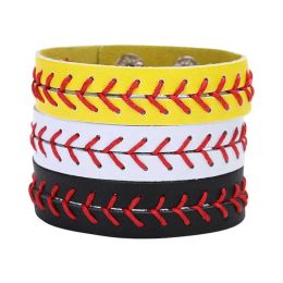 Fashion Real Leather Softball Seam Sports Bracelets Wristband Unisex Baseball Softball Baseball Sports Bracelet Bangles Jewelry Party BJ