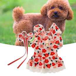 Dog Apparel Lovely Pet Skirt Pullover Dress Floral Pleated Hemming Puppy Vest Shirt