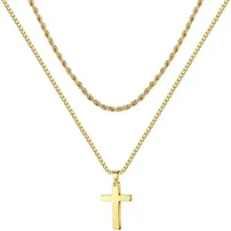 Pendant Necklaces Simplicity Men Layered Cross Necklace Stainless Steel Fashion Jewelry YLQ10321