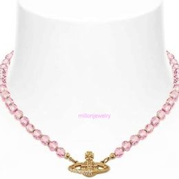 choker vivianeism westwoodism necklace quality new classic pink crystal Saturn necklace planet clavicle chain