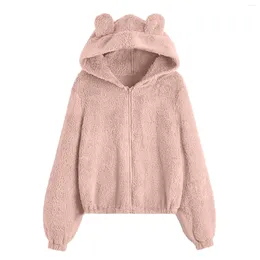 Women's Jackets Kawaii Furry Hoodies Cute Ears Hooded Sweatshirt Winter Sweatshirts Warm Long Sleeve Tops Fleece Hoody Coats