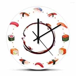 Wall Clocks Japanese Cuisine Sushi Types Decorative Clock For Kitchen Dinning Room Japan Resturant Nigiri Sashimi Food Art Quartz