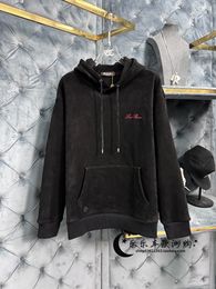 Mens Hoodies Autumn and Winter loro Letter Embroidered Hooded Sweater Tops White and Black piana