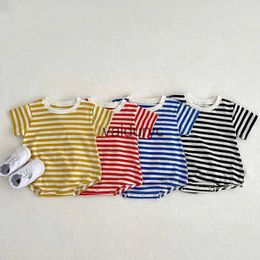 Rompers 2023 Summer Baby Bodysuits Striped Girls One Piece Short Sleeve Boys Clothing H240426