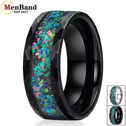 Colourful Opal Ring Men Women Tungsten Carbide Wedding Band Face With Galaxy Series Inlay 8MM 240112