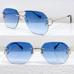 Signature C DE SUNGLASSES Men Womens Fashion Brand Frameless Polygonal Blue Lens Modern Trendy Sunglasses CT0386S