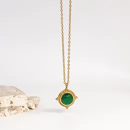 Pendant Necklaces Greatera Natural Green Stone Round Necklace For Women Golden 316L Stainless Steel Chain Collar Trendy Jewellery