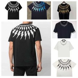 Men's T-Shirts European Street Style Neil Barrett New Lightning Series Short-sleeved Men's T-shirt 100% Cotton Top for Women F7