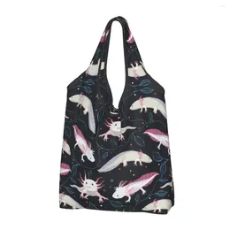 Shopping Bags Cute Exotic Salamander Animal Axolotls Groceries Tote Women Custom Shoulder Shopper Big Capacity Handbag