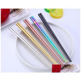 Chopsticks Glossy Titanium Plated Chopsticks Anti Scalding High-Grade 304 Stainless Steel Rainbow Golden Black Square Drop Delivery Ho Dhrs9