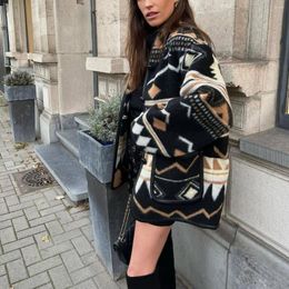 Women's Jackets Long Sleeved Urban Style Clothing Fashion Printed Woollen Short Jacket In Europe And America For Autumn Winter