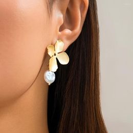 Dangle Earrings Ingemark Goth Vintage Flower Petal Drop For Women Exquisite Imitation Pearl Hanging Piercing Earring Wed Bridal Jewellery