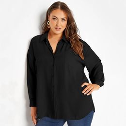 Plus Size Long Sleeve Spring Autumn Elegant Blouse And Shirt Women Button Front Loose Oversize Black Work Office Outfit 240112