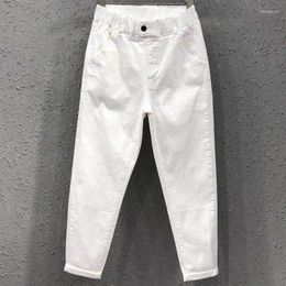 Women's Jeans Leisure White Summer Autumn Women Elastic Waist Loose Ladies Washed Cotton Denim Harem Pants Trousers