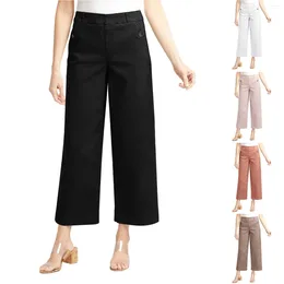 Women's Pants Women Casual Baggy Stretch Twill Cropped Wide Leg Trousers High Waist Soft Breathable Long Female Clothing